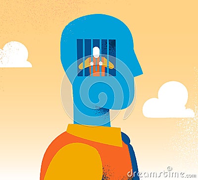 Privacy and censorship concept. Man is prisoner of yourself Vector Illustration