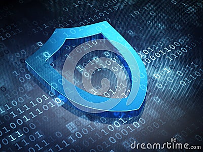 Privacy concept: Blue Contoured Shield on digital Stock Photo