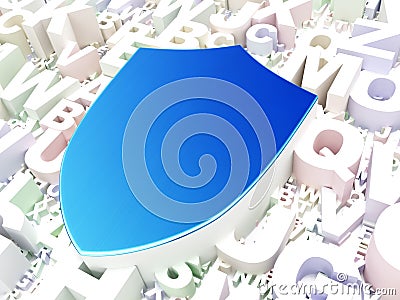 Privacy concept: Shield on alphabet background Stock Photo