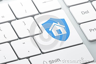 Privacy concept: Shield on computer keyboard background Stock Photo