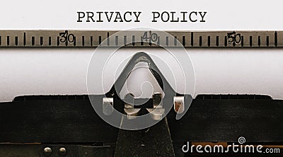 Privacy Policy, Text on paper in vintage type writer from 1920s Stock Photo