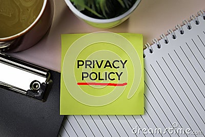 Privacy Policy text on sticky notes with office desk concept Stock Photo