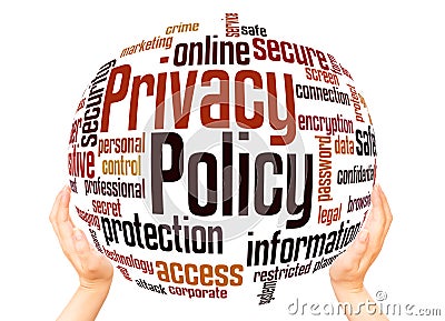 Privacy policy word cloud sphere concept Stock Photo