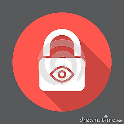 Privacy protection, Lock with eye flat icon. Round colorful button, circular vector sign with long shadow effect. Vector Illustration