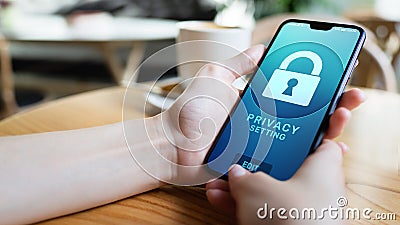 Privacy settings on mobile phone screen. Cyber security concept. Stock Photo