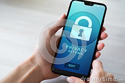 Privacy settings on mobile phone screen. Cyber security concept. Stock Photo