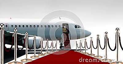 Private airplane boarding on red carpet Stock Photo