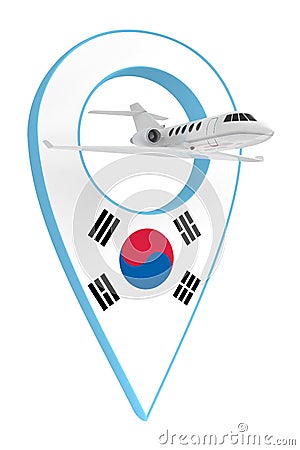 Private airplane with pin navigation flag south korea Stock Photo