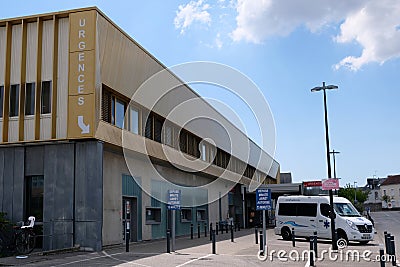 Vannes hospital emergency room with an ambulance parked in front Editorial Stock Photo