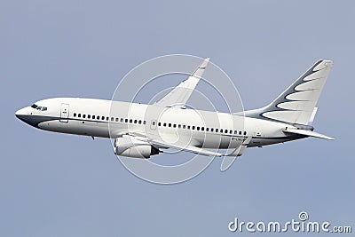 Private Boeing 737 BBJ M-URUS makes final turn to land at Vnukovo international airport. Editorial Stock Photo