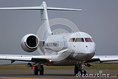 Private Bombardier Global Express taxiing at Vnukovo international airport. Editorial Stock Photo