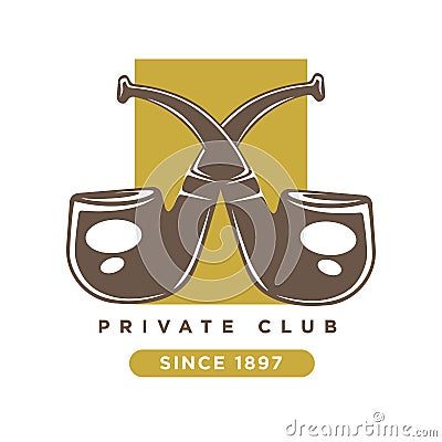 Private club logo with two crossed smoking pipes Vector Illustration