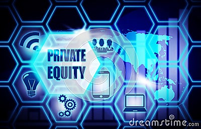 Private Equity blue background model concept Stock Photo