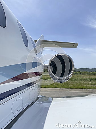 Private jet airplane, view of an engine Stock Photo