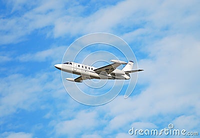 Private jet in flight Stock Photo