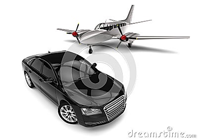 Private jet with a Luxury Car Stock Photo