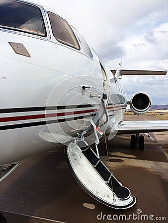Private Jet parked at an Airport. Stock Photo