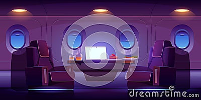 Private jet plane interior, luxury airplane cabin Vector Illustration