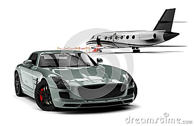 Private Jet and private sport car Stock Photo