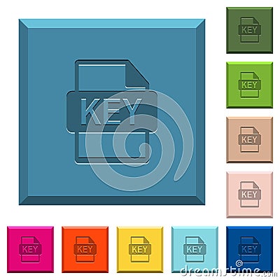 Private key file of SSL certification engraved icons on edged square buttons Stock Photo