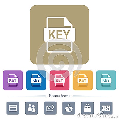 Private key file of SSL certification flat icons on color rounded square backgrounds Stock Photo