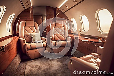 Private business plane luxury interior. AI generated. Stock Photo