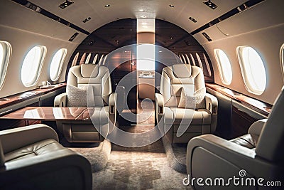 Private plane luxury interior. Created with Generative AI technology Stock Photo