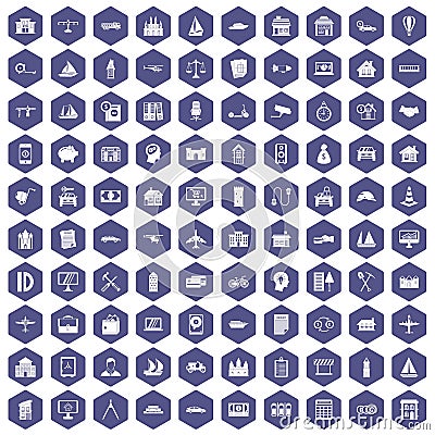 100 private property icons hexagon purple Vector Illustration