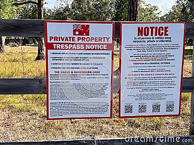 Private property trans passe sign with Nuremberg Code notice Editorial Stock Photo
