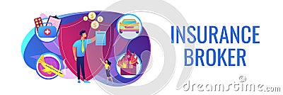 Insurance broker concept banner header Vector Illustration