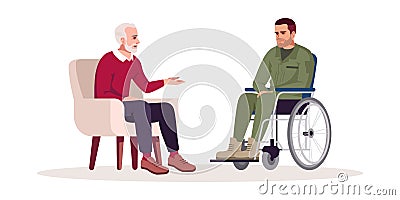 Private psychotherapy session semi flat RGB color vector illustration. Post-traumatic stress disorder. Psychology Vector Illustration