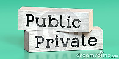 Private, public - words on wooden blocks Cartoon Illustration