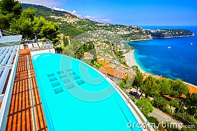 A private rooftop swimming pool overlooking the Golfe Bleu beach Editorial Stock Photo