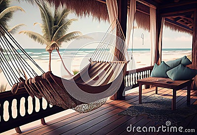 Private terrace with hammock in tropical. Cartoon Illustration