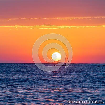 Private yacht and beautiful seascape at sunset Stock Photo