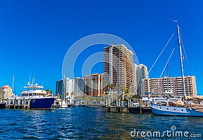 Yacht Marina at Condo Building Editorial Stock Photo