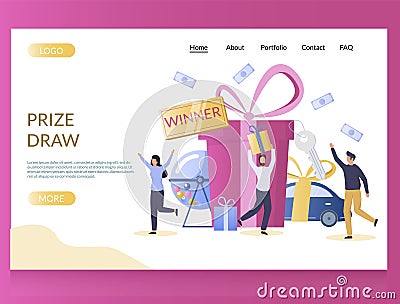 Prize draw vector website landing page design template Vector Illustration