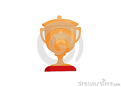 Prize winners with golden cup, gold winners stars with objects floating around on gold background. Vector Illustration