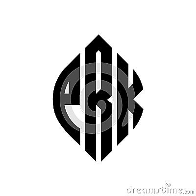 PRK circle letter logo design with circle and ellipse shape. PRK ellipse letters with typographic style. The three initials form a Vector Illustration