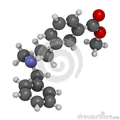 PRL-8-53 nootropic research chemical molecule. 3D rendering. Atoms are represented as spheres with conventional color coding: Stock Photo