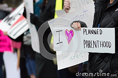 Pro-choice Planned Parenthood demonstration group with signs Stock Photo