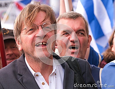 Pro-EU supporter Belgian MEP Guy Verhofstadt at the National Rejoin March in London. Editorial Stock Photo