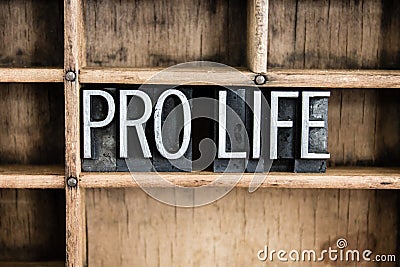 Pro Life Concept Metal Letterpress Word in Drawer Stock Photo