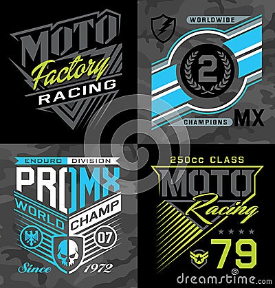 Pro motocross racing emblem t-shirt graphics Vector Illustration