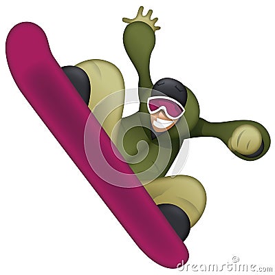 Pro snowboarder cartoon character in action on white background. Sport vector image. Vector Illustration