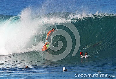 Pro Surfer Kalani Chapman Surfing at Pipeline Editorial Stock Photo