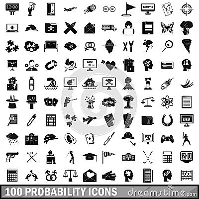 100 probability icons set, simple style Vector Illustration