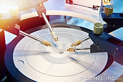 Probe station positioner, holder and probe tip Stock Photo