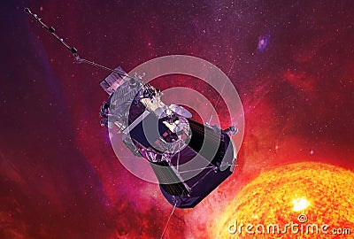 A probe to study the sun, approaching a star. Elements of this image were furnished by NASA Stock Photo