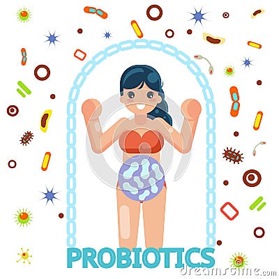 Probiotic female health protection medicine flat design vector illustration Vector Illustration